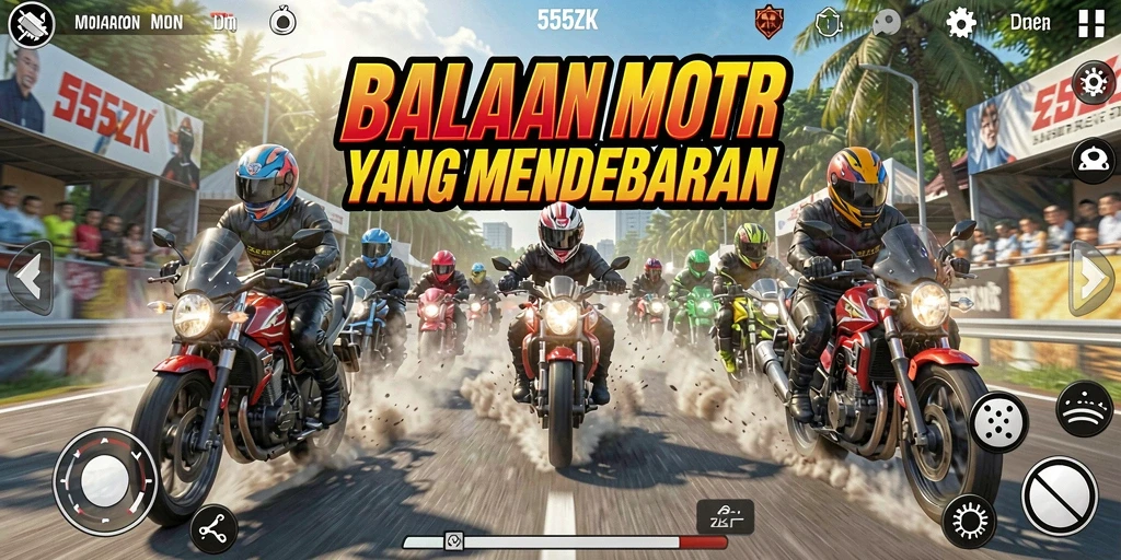 Tampilan gameplay mendebarkan dari balapan motor di 555ZK.
