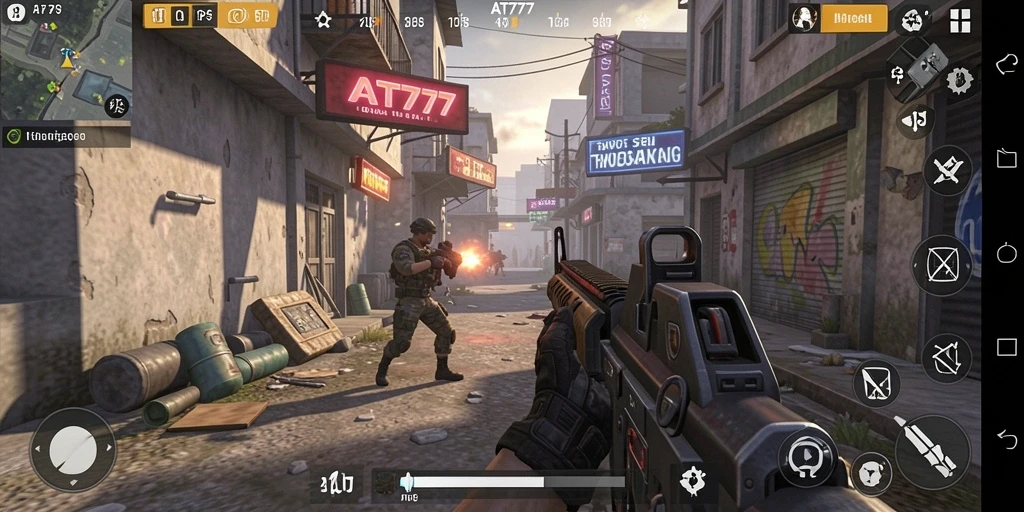 Screenshot utama AT777 menampilkan gameplay TPS yang mendebarkan.