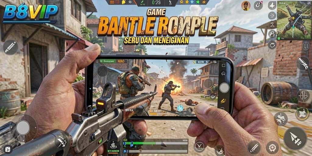 Screenshot B8VIP menampilkan pertempuran sengit di arena Battle Royale.