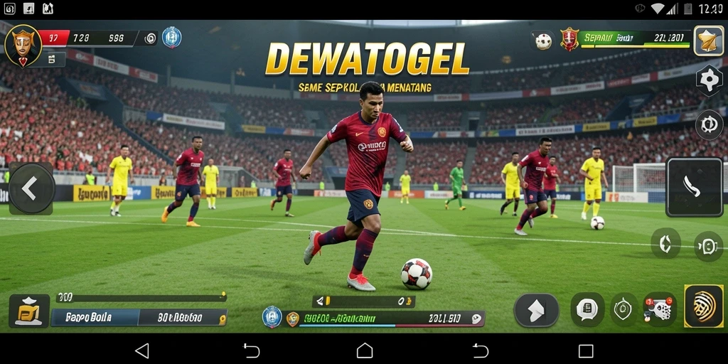 Tangkapan layar gameplay DEWATOGEL menunjukkan aksi pertandingan sepak bola yang mendebarkan.