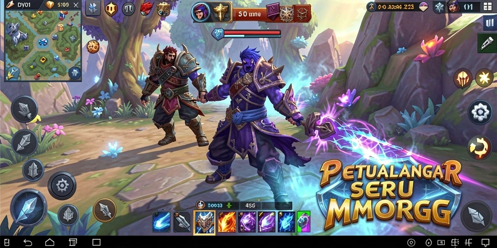 Tangkapan layar utama DY01 yang menampilkan pertarungan karakter di dunia MMORPG.