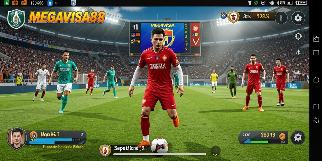 Tampilan gameplay MEGAVISA88 dengan aksi sepak bola yang seru.