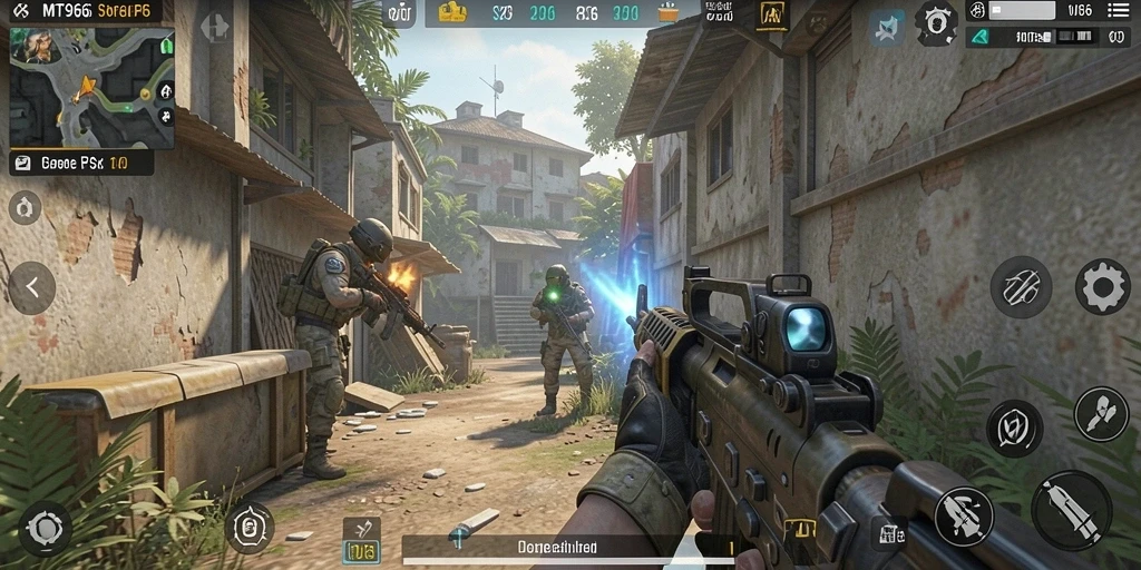 Tampilan gameplay MT966 dengan pertempuran yang seru di dunia fps.