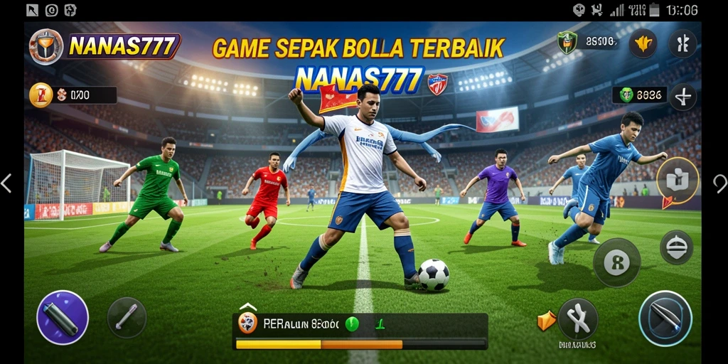 Tampilan gameplay seru dalam <strong>NANAS777</strong> yang menggambarkan aksi di lapangan sepak bola.