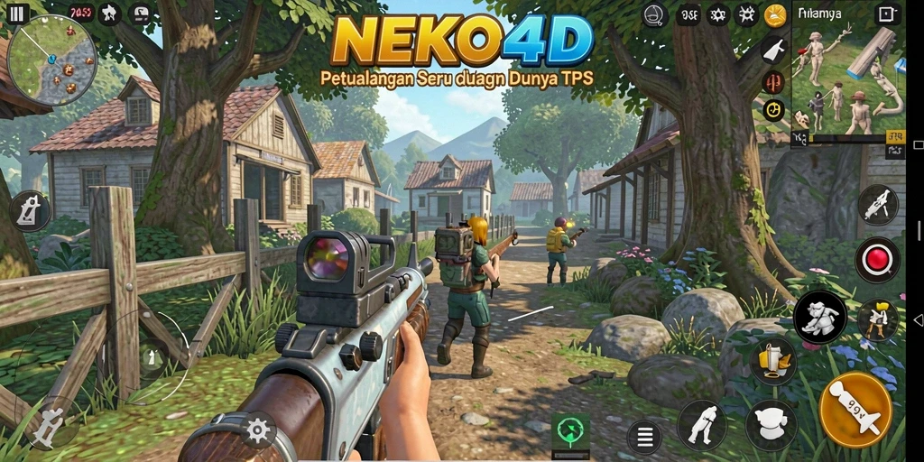 Screenshot dari gameplay seru NEKO4D dengan aksi TPS yang intens.