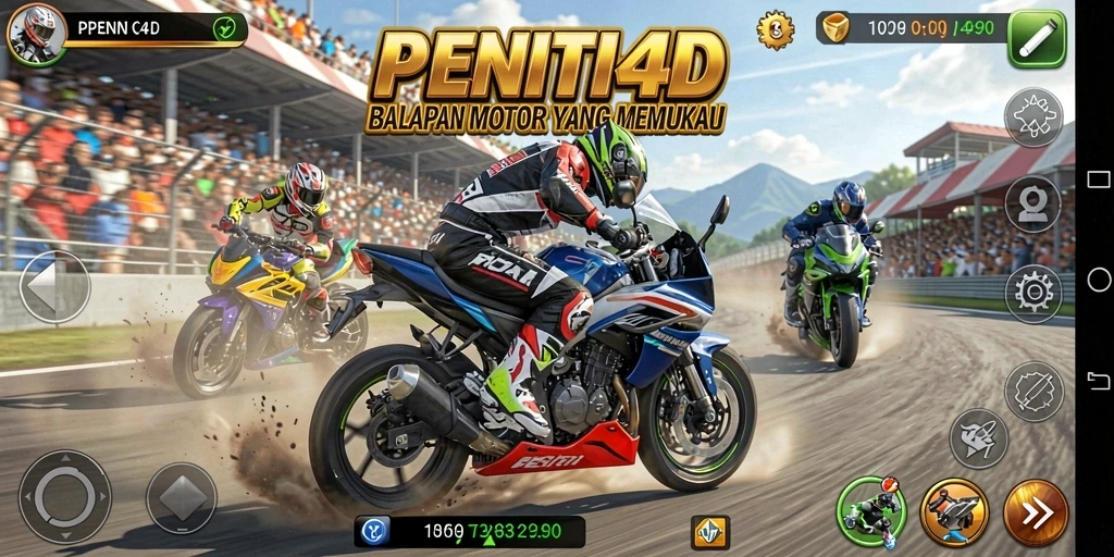 Tampilan gameplay balapan motor yang seru dan menegangkan.
