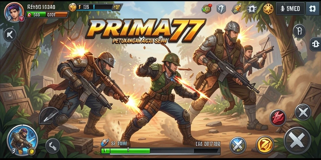 Tampilan gameplay aksi yang mendebarkan dalam PRIMA77.