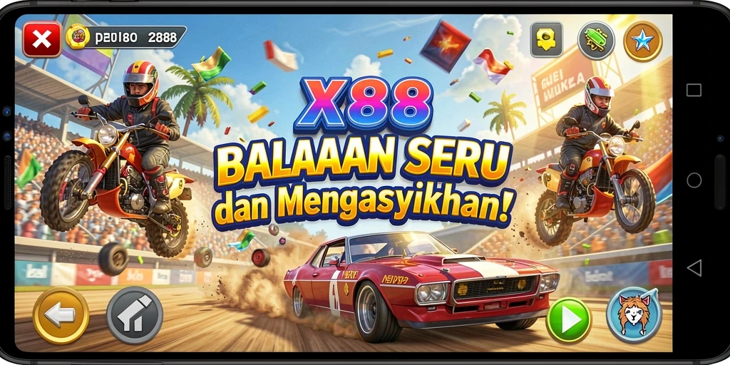 Tampilan gameplay X88 yang memukau saat balapan di trek.